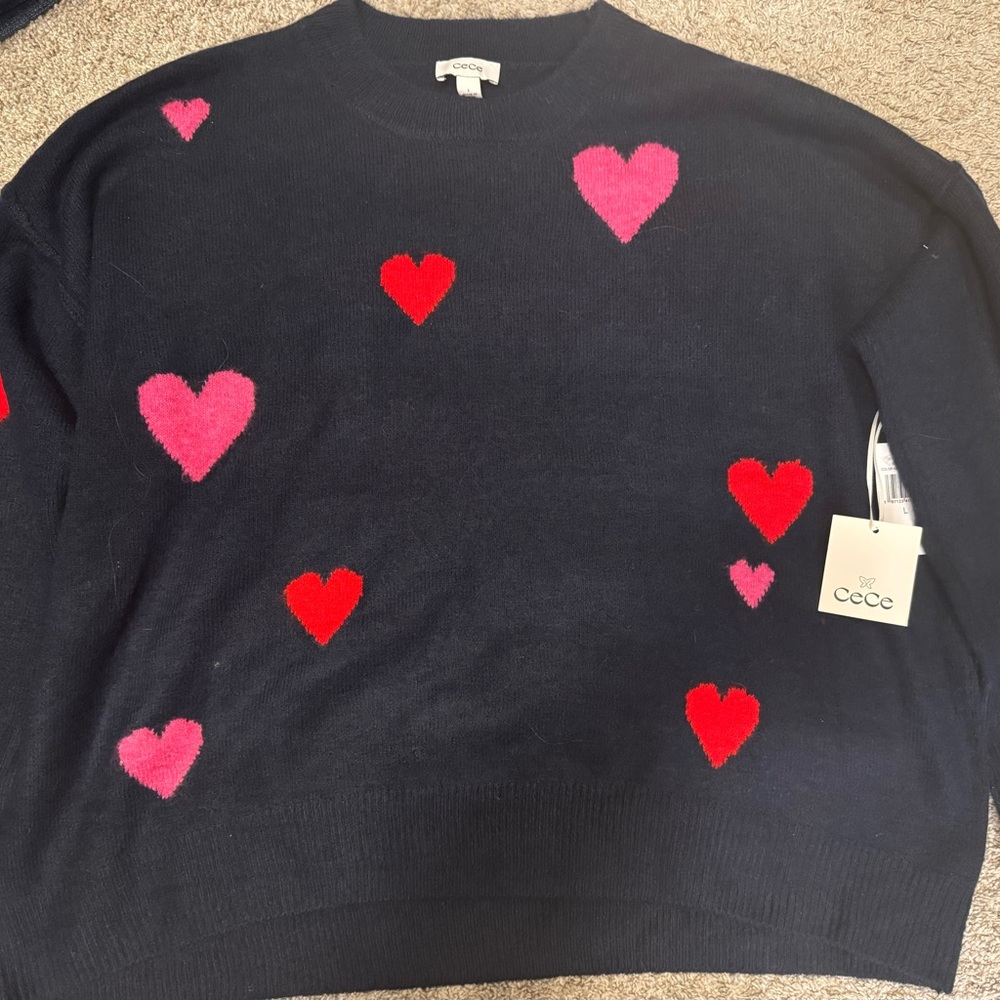 NWT CeCe NavySweater with Pink and Red Heart Design, Large (oversized). Pretty!